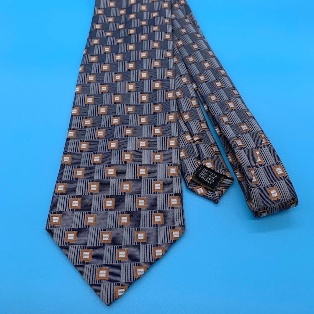 Roberto Villini Couture 100%‎ Silk Geometric Textured Tie Necktie Handmake